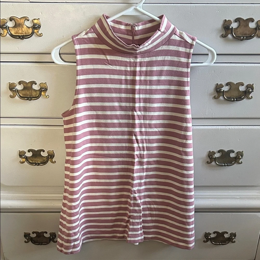 LOFT Outlet Striped Sleeveless Top - Pink and White, Women’s XS - Picture 1 of 5